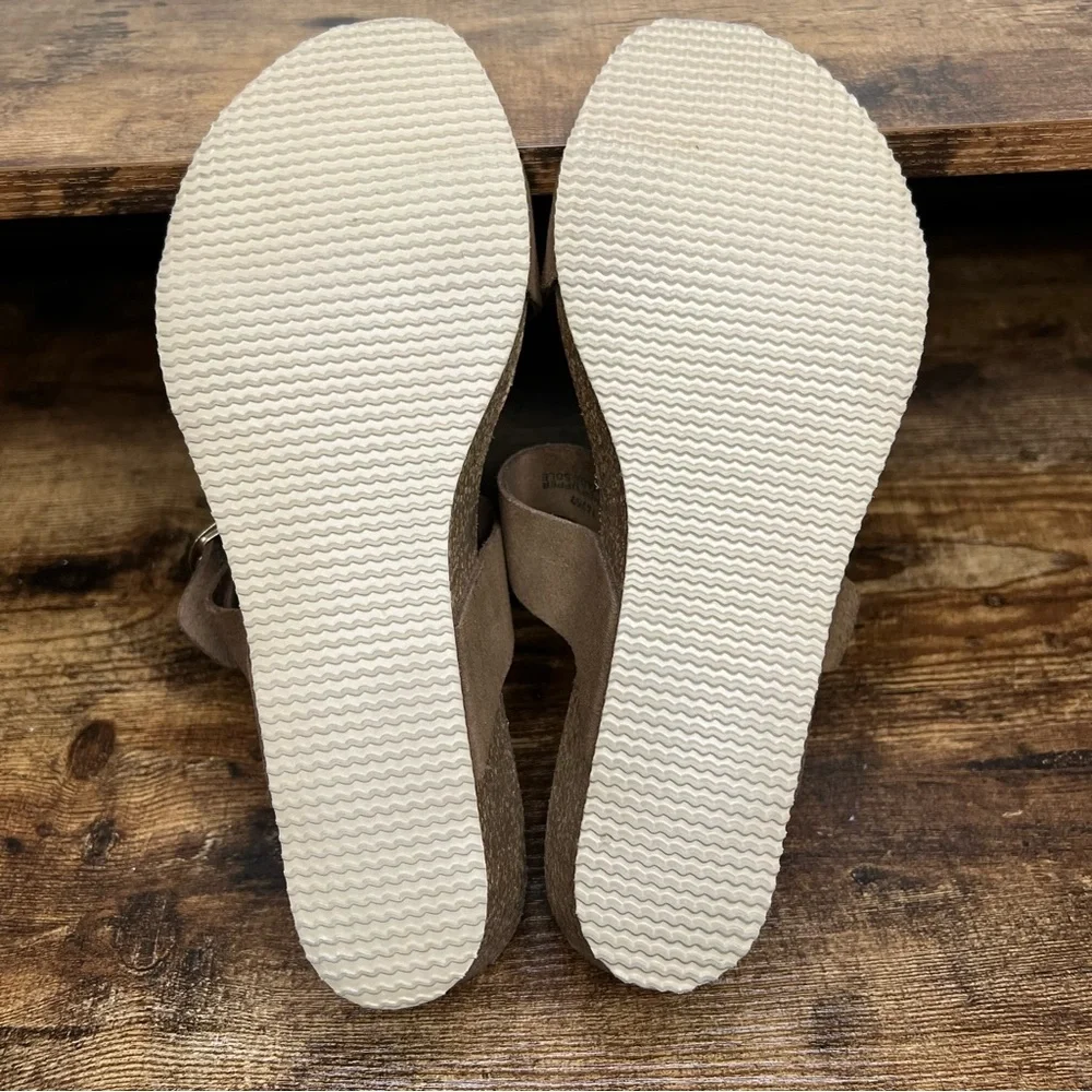 Bio‎ Green Cork Wedge Brown Leather Double Strap Made in Spain women's 40 8.5
